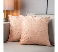YONGLIU Pack of 2 Velvet Cushion Cases Decorative Gold Foil Geometric Pattern Ultra-Soft Square Throw Pillow Covers for Modern Homes Couch Sofa Bedroom Living Room Car Chair (Peach, 20"X20")