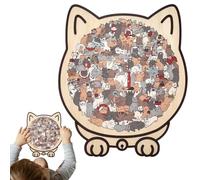 Yongmcxhhj 135 Pieces Cute Cats Shape Woodens Puzzles Decor, 23.7x21.8 Cm Framed By Adorable Cats Outline Puzzles, Colored Cat Shaped Wooden, Animal Shape Wood Puzzle For Lovers And Cat Lovers