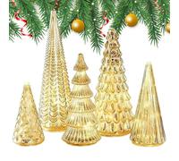 Yongmcxhhj 5 Pieces LED Illuminated Glass Christmas Trees With Warm White LED Lights Battery Powered Miniature Tree Figurines For Dining Table, Sideboard, Or As A Christmas Village Accent