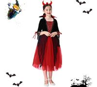 Yongmcxhhj Child Vampire Costume | Halloween Vampire Outfit - Gothic Outfits for Party Stage Show Theater Performance Cosplay Family Gathering Holiday Festival Celebration