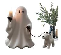 Yongmcxhhj Ghost Walking Dog Candle Holder Ghost Walking Dog Statue Cute G-host And Puppy Candlestick Spooky Resin Candlestick For Halloween Bookshelf Mantel Entryway Table Kitchen Counter