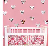 YongPan 20PCS Silver Mickey Mouse Head Mirror Wall Sticker, Acrylic Material, Cartoon Style, Rectangular, Waterproof, Indoor Use, Nursery & Bedroom Decal