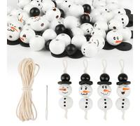 YONGQING 160 Natural Wooden Beads for 40 Sets Snowmen with 5 m Cotton Wax Cord, 20 mm Wooden Beads with Face for DIY Crafts, Christmas, Halloween, Winter Decorations (4 Expressions)
