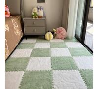 YongXinMY 12Pcs Interlocking Carpet Tiles - Plush Foam Puzzle Floor Mats Fluffy Soft Rug Squares Non Slip Cuttable Protective Flooring for Bedroom Living Room Playroom Tatami Bedside (White+green)