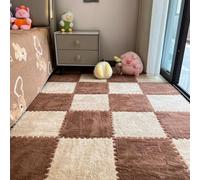 YongXinMY 12Pcs Interlocking Carpet Tiles - Plush Foam Puzzle Floor Mats (Khaki+coffee)