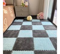 YongXinMY 12Pcs Interlocking Carpet Tiles - Plush Foam Puzzle Floor Mats (Light Blue+grey)