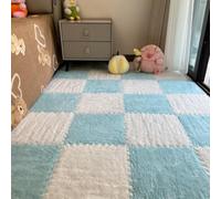 YongXinMY 12Pcs Interlocking Carpet Tiles - Plush Foam Puzzle Floor Mats (White+light Blue)