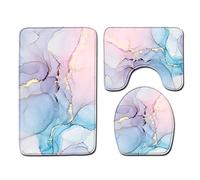YongXinMY 3 Piece Marble Bath Mat Sets - Colorful Velvet Bathroom Rug with Stone Pattern Toilet Lid Cover U Shaped Contour Mat Absorbent Quick Dry Non Slip Floor Mats Home Decor (#5,50 * 80cm)