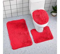 YongXinMY 3PCS Bathroom Rugs Mat Set - Non-Slip PVC Bathroom Mats, Soft Shaggy Plush Absorbent Microfiber Contour Toilet Seat Lid Mats, Nordic Style Bath Mat for Tub Shower (Red,One Size)