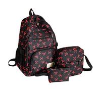 YongXinMY 3pcs Set Bow Backpack - Cute Kawaii Coquette Aesthetic Daypack Nylon Rucksack Large Capacity School College Student Bag for Casual Travel Laptop Everyday Use (Red)