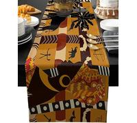 YongXinMY African Black Woman Cotton Linen Rectangle Table Runners - Elephant and Giraffe Pattern Luxury Table Runners Dresser Scarves for Wedding Party Banquet Dinner Decor Coffee Table (33cm*183cm)