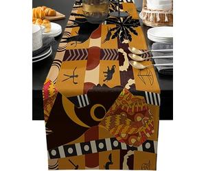 YongXinMY African Black Woman Cotton Linen Rectangle Table Runners - Elephant and Giraffe Pattern Luxury Table Runners Dresser Scarves for Wedding Party Banquet Dinner Decor Coffee Table (33cm*183cm)