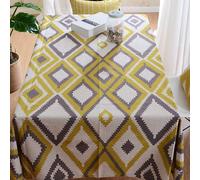 YongXinMY Boho Geometric Patterned Tablecloth - Nordic Cotton Linen Table Cover with Warm Tones Dust-Proof Washable Rectangular Cloth for Dining Room Kitchen Party Picnic (#3,100x100cm)