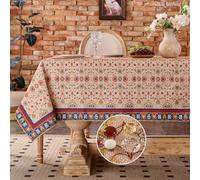 YongXinMY Boho Style Waterproof Tablecloth - Rectangular Vintage Farmhouse Table Cover Thick Durable Oil Resistant Wrinkle Resistant Fabric for Dining Kitchen Picnic Party Home Decor (#1,140x140cm)