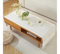 YongXinMY Cotton Linen Rectangular Tablecloth for Living Room - Simple TV Cabinet Mat, Coffee Tablecloth with Pockets, Tassel Fringe Cover for Tea Table Dining Hall Fridge Top Cover (White,60x180cm)