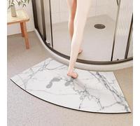YongXinMY Curved Shower Mats - Diatomaceous Marble Texture Fast Drying Non-Slip Bath Mat, Super Absorbent, Soft Corner Bathroom Rug for Shower, Bathtub, Restroom, Entrance (White,40x75cm)