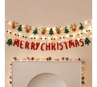 YongXinMY Felt Christmas Garland - Festive Felt Banner with Pom Pom & LED Light String Hanging Decoration for Wall Fireplace Mantel Window Holiday Party Background Home Decor (#1)