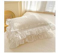 YongXinMY Lace Ruffle Pillow Case Pack of 2 - Princess Style Solid Color Pure Cotton Pillowcases Thickened Soft Breathable Decorative Shams for Bed Bedroom Cottagecore Home Decor (Beige)