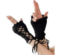 YongXinMY Lace Up Gothic Gloves - Y2k Lolita Bandage Half Finger Glove for Women Teens Long Arm Sleeves Emo Punk Rock Goth Mittens Japaness Harajuku Accessories for Dress Up (Black)