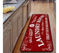 YongXinMY Laundry Room Rug Runner - Vintage Retro Velvet Carpet Non Slip Washable Floor Mat Decorative Area Rug for Mudroom Bathroom Kitchen Entryway Farmhouse (Red,50 * 160cm)