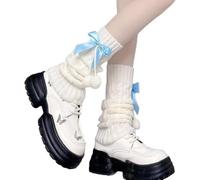 YongXinMY Lolita Leg Warmers for Women - Kawaii Bow Japanese Harajuku Wool Cable Knit Loose Thigh High Leg Warmers Ankle Heap Sock Fashion Streetwear Leg Cover for Student JK Cosplay Teens (Blue)