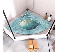 YongXinMY Loofah Shower Mat Sector for Inside Shower - Cute Cartoon Non Slip Corner Bath Mat, Quick Drying Anti Mold Soft Fan-shaped PVC Mat for Bathroom Floor Kids Elderly Use (Fish,50x50cm)