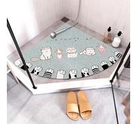 YongXinMY Loofah Shower Mat Sector for Inside Shower - Cute Cartoon Non Slip Corner Bath Mat, Quick Drying Anti Mold Soft Fan-shaped PVC Mat for Bathroom Floor Kids Elderly Use (Cat's Paw,60x60cm)