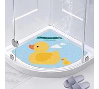 YongXinMY Loofah Shower Mat Sector for Inside Shower - Cute Cartoon Non Slip Corner Bath Mat, Quick Drying Anti Mold Soft Fan-shaped PVC Mat for Bathroom Floor Kids Elderly Use (Duck,60x60cm)