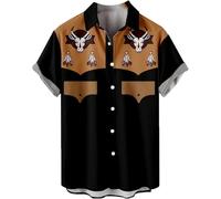 YongXinMY Mens Casual Shirts Retro Western Cowboy Print Shirt Summer Loose Short Sleeve T Shirt Ethnic Style Printed Lapel Button Down Top (XL,# 9)