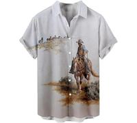 YongXinMY Mens Casual Shirts Retro Western Cowboy Print Shirt Summer Loose Short Sleeve T Shirt Ethnic Style Printed Lapel Button Down Top (XXL,# 8)