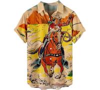 YongXinMY Mens Casual Shirts Retro Western Cowboy Print Shirt Summer Loose Short Sleeve T Shirt Ethnic Style Printed Lapel Button Down Top (4XL,# 6)