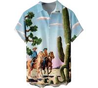 YongXinMY Mens Casual Shirts Retro Western Cowboy Print Shirt Summer Loose Short Sleeve T Shirt Ethnic Style Printed Lapel Button Down Top (5XL,# 7)