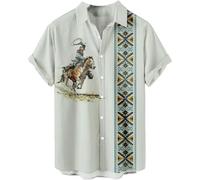 YongXinMY Mens Casual Shirts Retro Western Cowboy Print Shirt Summer Loose Short Sleeve T Shirt Ethnic Style Printed Lapel Button Down Top (XL,# 5)