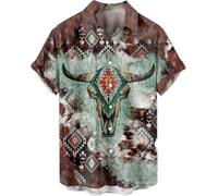 YongXinMY Mens Casual Shirts Retro Western Cowboy Print Shirt Summer Loose Short Sleeve T Shirt Ethnic Style Printed Lapel Button Down Top (4XL,# 10)