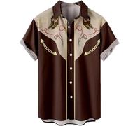 YongXinMY Mens Casual Shirts Retro Western Cowboy Print Shirt Summer Loose Short Sleeve T Shirt Ethnic Style Printed Lapel Button Down Top (M,# 4)