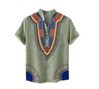 YongXinMY Men's Casual Stand Collar Shirt Vintage African Traditional Print Pattern Button Down T Shirt Summer Blouse Henley Shirt Outdoor Street Tops (XL,Green)