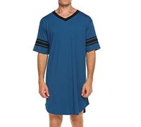 YongXinMY Men's Comfy Nightwear - Summer Casual Colorblock Short Sleeve V Neck Loose Fit Soft Night Shirts Nightgown Sleepshirt Pajama Sleepwear Henley Sleep Gowns Plus Size S-5XL (5XL,Blue)