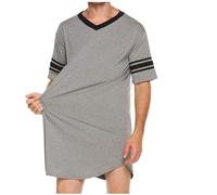 YongXinMY Men's Comfy Nightwear - Summer Casual Colorblock Short Sleeve V Neck Loose Fit Soft Night Shirts Nightgown Sleepshirt Pajama Sleepwear Henley Sleep Gowns Plus Size S-5XL (5XL,Grey)