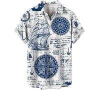 YongXinMY Men's Hawaiian Shirts Compass 3D Printed Short Sleeve Lapel Collar Shirts Summer Regular Fit Button Casual Beach Blouse Top (L,# 2)
