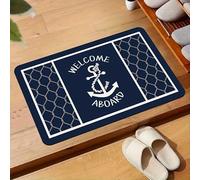 YongXinMY Nautical Anchor Bathroon Runner Rug - Super Absorbent Quick Dry Diatomite Bath Mat Navy Blue Non-Slip Moisture Proof for Bathroom Shower Tub Toilet Sink Front Door (#9,60 * 90cm)