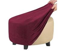 YongXinMY Round Ottoman Cover - Velvet Plush Footstool Slipcover Stretch Furniture Protector Washable Solid Color Elastic Bottom Nonslip Footrest Storage Stool Cushion Covers (Burgundy,S)