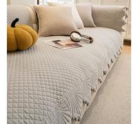 YongXinMY Shabby Solid Color Cotton Quilted Couch Cover - Farmhouse Vintage Washable Soft Sofa Slipcover, Non-Slip Furniture Protector for Living Room All-Season Sofa Seat Cushion Cover(Grey)
