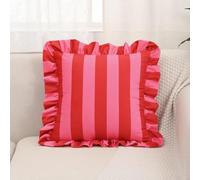 YongXinMY Square Ruffle Throw Pillow Covers - Striped Velvet Cushion Case, Soft Decorative Farmhouse Style Pillow Shams with Zipper Closure for Sofa Couch Bed Living Room Decor (Red,45x45cm)