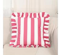YongXinMY Square Ruffle Throw Pillow Covers - Striped Velvet Cushion Case, Soft Decorative Farmhouse Style Pillow Shams with Zipper Closure for Sofa Couch Bed Living Room Decor (Pink,45x45cm)