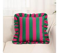 YongXinMY Square Ruffle Throw Pillow Covers - Striped Velvet Cushion Case, Soft Decorative Farmhouse Style Pillow Shams with Zipper Closure for Sofa Couch Bed Living Room Decor (Green,45x45cm)