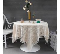 YongXinMY Vintage Crochet Doilies Tablecloths - Handmade Cotton Lace Table Cover with Tassel Hollow Knit Table Topper for Dining Room Wedding Tea Party Home Decor (#1,100x140cm)