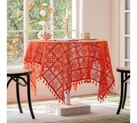 YongXinMY Vintage Crochet Doilies Tablecloths - Handmade Cotton Lace Table Cover with Tassel Hollow Knit Table Topper for Dining Room Wedding Tea Party Home Decor (#4,60x60cm)