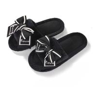 YongXinMY Women Bow Slippers - Fuzzy Open Toe House Shoes | Soft plush lining, LOVE bow style, open toe slippers, non slip sole, bedroom home slides, wood floor comfort, all season wear
