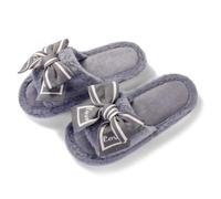 YongXinMY Women Bow Slippers - Fuzzy Open Toe House Shoes | Soft plush lining, LOVE bow style, open toe slippers, non slip sole, bedroom home slides, wood floor comfort, all season wear