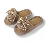YongXinMY Women Bow Slippers - Fuzzy Open Toe House Shoes | Soft plush lining, LOVE bow style, open toe slippers, non slip sole, bedroom home slides, wood floor comfort, all season wear